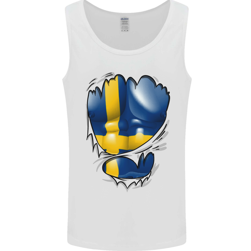 Gym Swedish Flag Ripped Muscles Sweeden Mens Vest Tank Top White