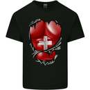 Gym Swiss Flag Ripped Muscles Switzerland Kids T-Shirt Childrens Black