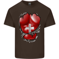 Gym Swiss Flag Ripped Muscles Switzerland Kids T-Shirt Childrens Chocolate