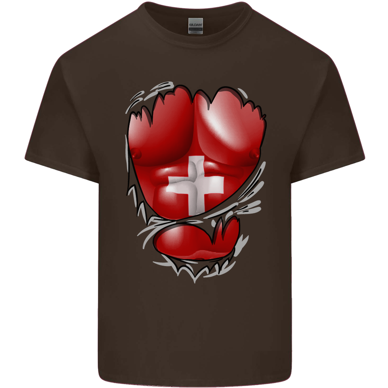 Gym Swiss Flag Ripped Muscles Switzerland Kids T-Shirt Childrens Chocolate