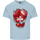 Gym Swiss Flag Ripped Muscles Switzerland Kids T-Shirt Childrens Light Blue