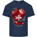 Gym Swiss Flag Ripped Muscles Switzerland Kids T-Shirt Childrens Navy Blue