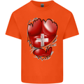 Gym Swiss Flag Ripped Muscles Switzerland Kids T-Shirt Childrens Orange