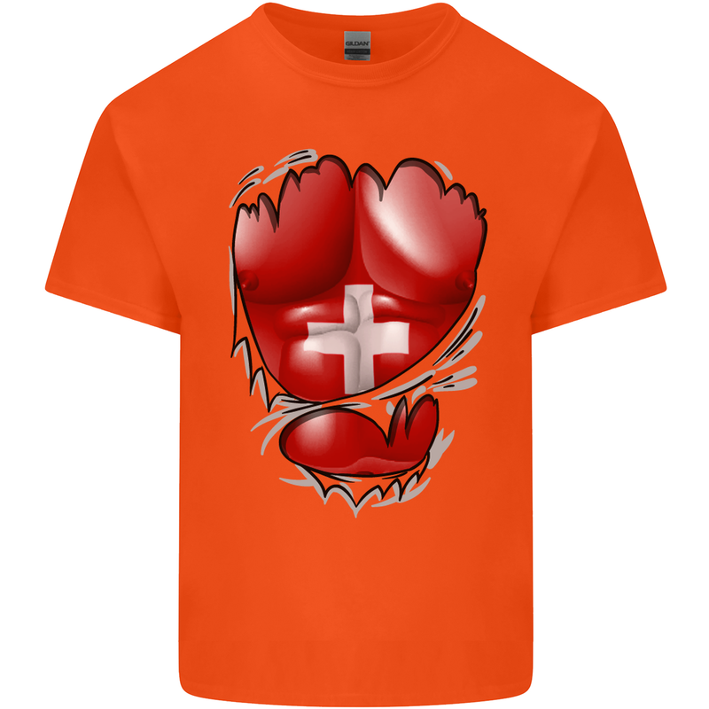 Gym Swiss Flag Ripped Muscles Switzerland Kids T-Shirt Childrens Orange
