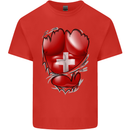 Gym Swiss Flag Ripped Muscles Switzerland Kids T-Shirt Childrens Red