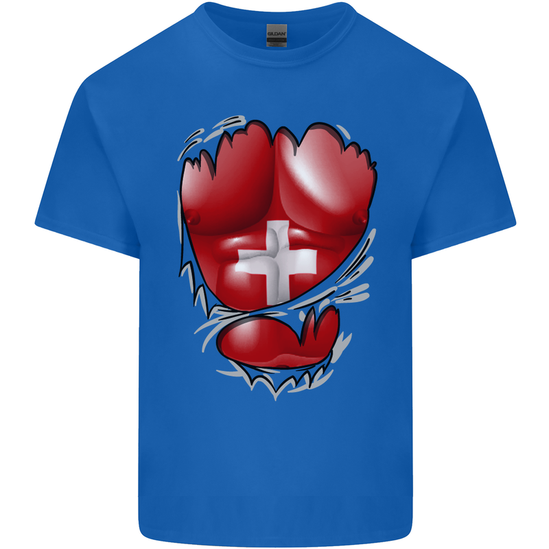 Gym Swiss Flag Ripped Muscles Switzerland Kids T-Shirt Childrens Royal Blue