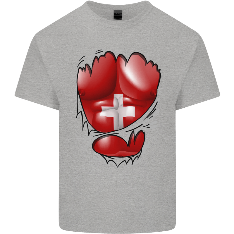 Gym Swiss Flag Ripped Muscles Switzerland Kids T-Shirt Childrens Sports Grey