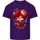 Gym Swiss Flag Ripped Muscles Switzerland Mens Cotton T-Shirt Tee Top Purple