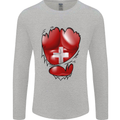 Gym Swiss Flag Ripped Muscles Switzerland Mens Long Sleeve T-Shirt Sports Grey