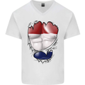 Gym The Dutch Flag Ripped Muscles Holland Mens V-Neck Cotton T-Shirt White