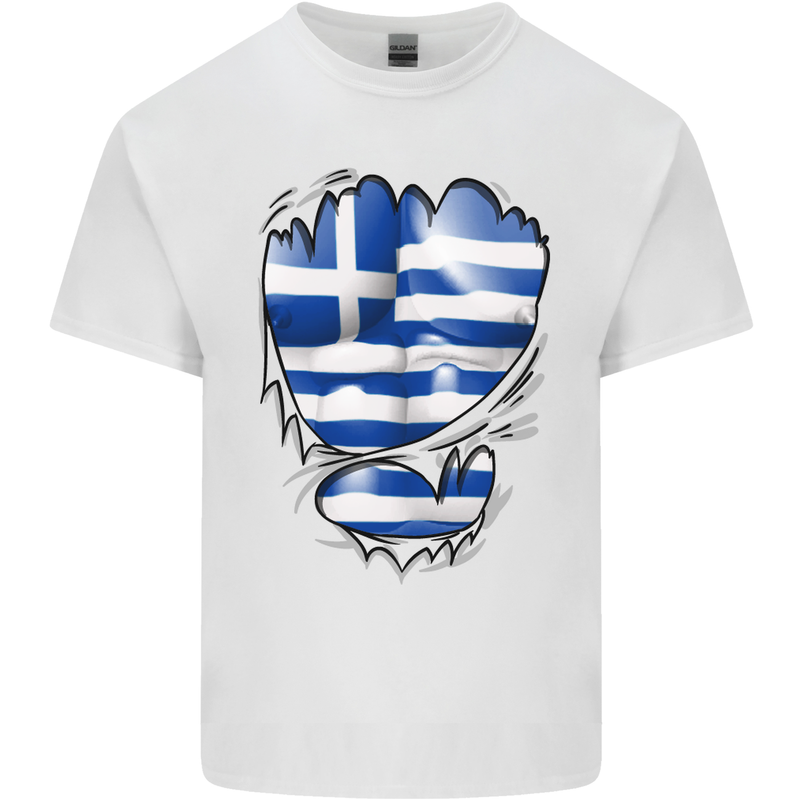 Gym The Greek Flag Ripped Muscles Greece Kids T-Shirt Childrens White