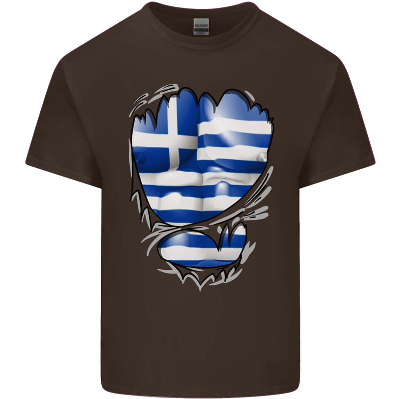Gym The Greek Flag Ripped Muscles Greece Mens Cotton T-Shirt Tee Top Dark Chocolate