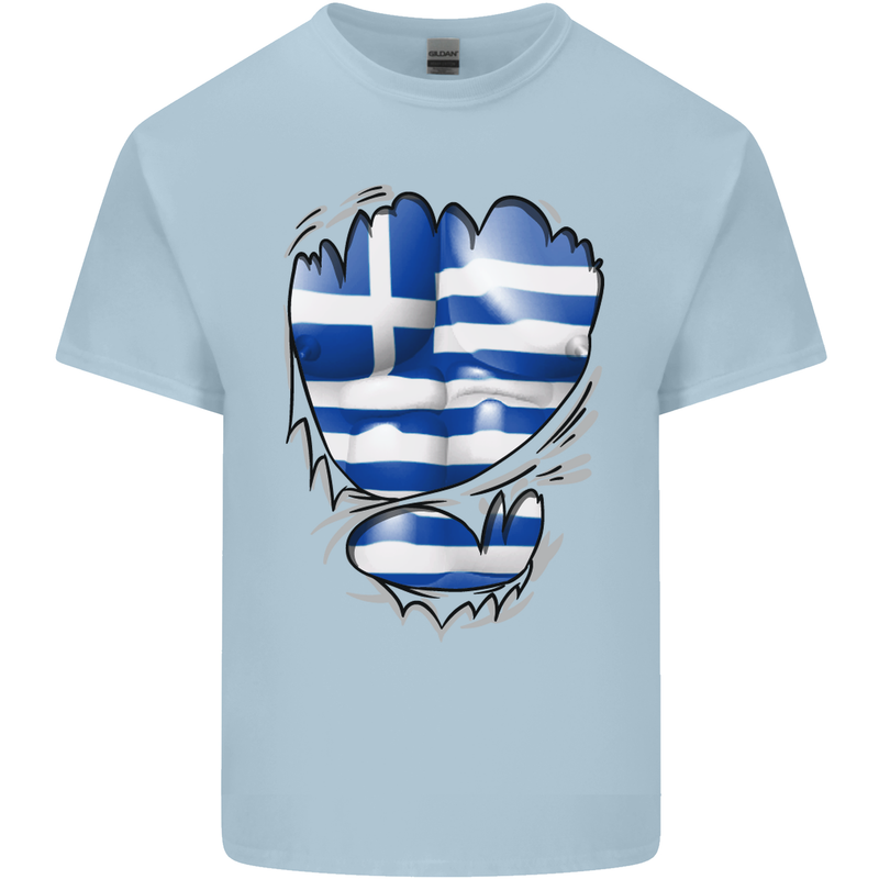 Gym The Greek Flag Ripped Muscles Greece Mens Cotton T-Shirt Tee Top Light Blue