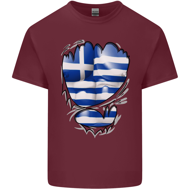 Gym The Greek Flag Ripped Muscles Greece Mens Cotton T-Shirt Tee Top Maroon