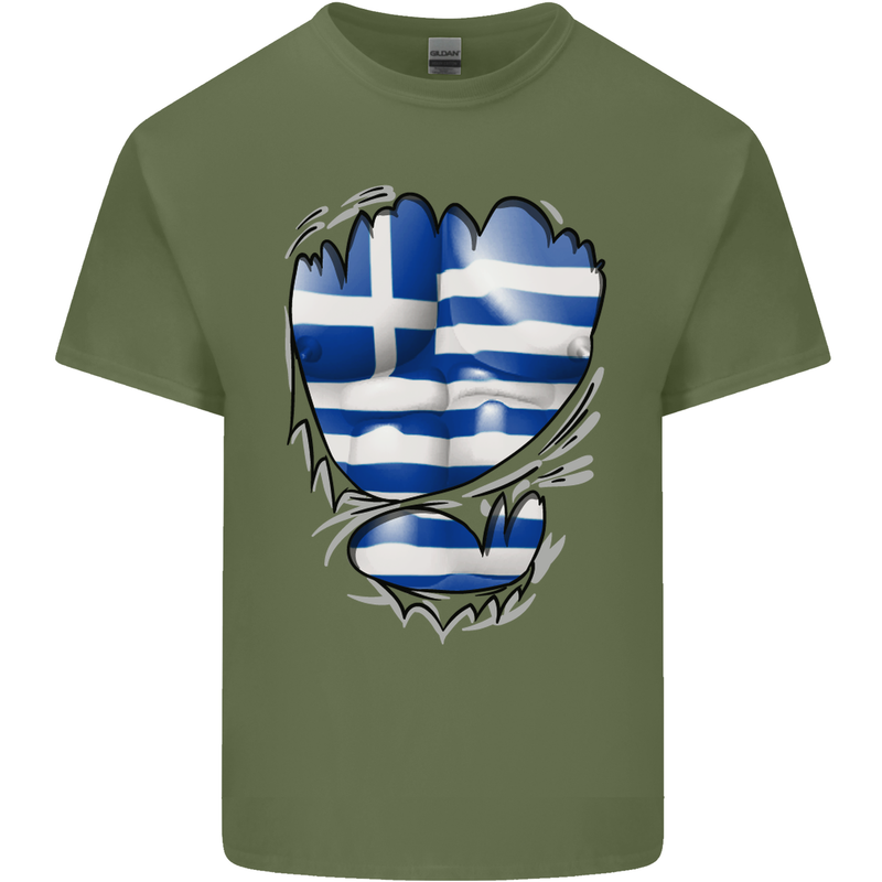 Gym The Greek Flag Ripped Muscles Greece Mens Cotton T-Shirt Tee Top Military Green