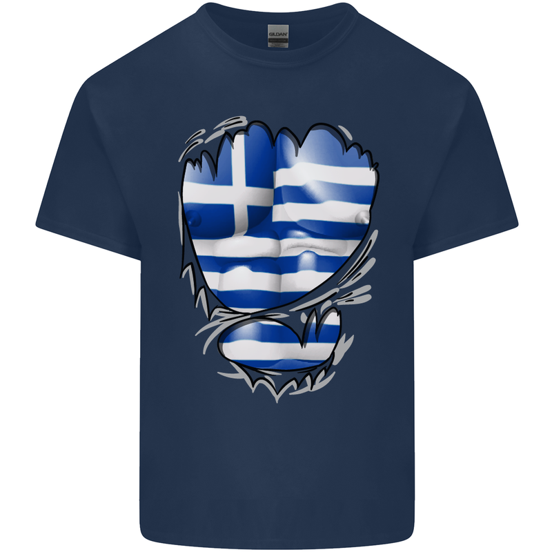 Gym The Greek Flag Ripped Muscles Greece Mens Cotton T-Shirt Tee Top Navy Blue