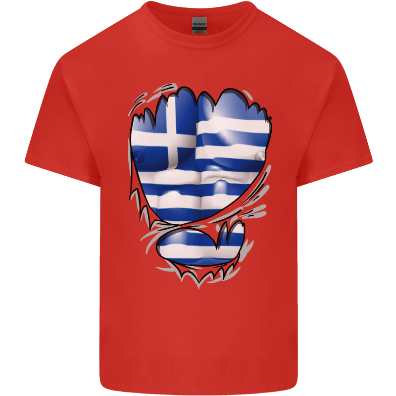 Gym The Greek Flag Ripped Muscles Greece Mens Cotton T-Shirt Tee Top Red