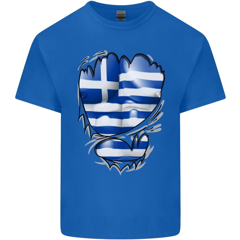 Gym The Greek Flag Ripped Muscles Greece Mens Cotton T-Shirt Tee Top Royal Blue