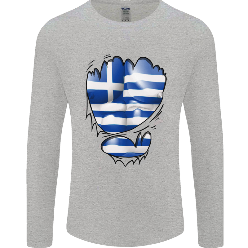 Gym The Greek Flag Ripped Muscles Greece Mens Long Sleeve T-Shirt Sports Grey