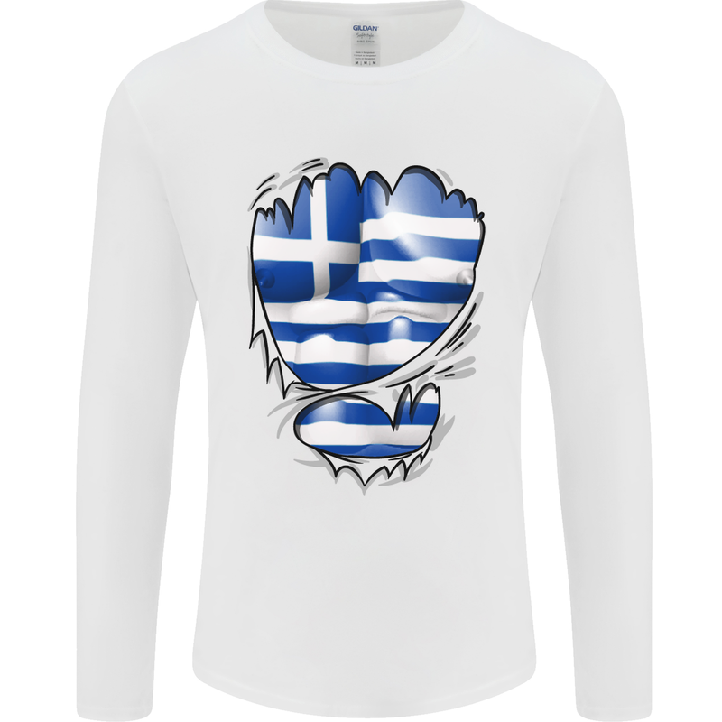 Gym The Greek Flag Ripped Muscles Greece Mens Long Sleeve T-Shirt White