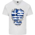 Gym The Greek Flag Ripped Muscles Greece Mens V-Neck Cotton T-Shirt White