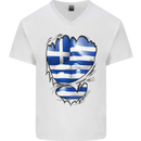 Gym The Greek Flag Ripped Muscles Greece Mens V-Neck Cotton T-Shirt White