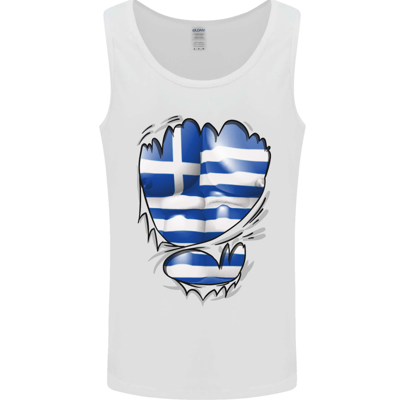 Gym The Greek Flag Ripped Muscles Greece Mens Vest Tank Top White