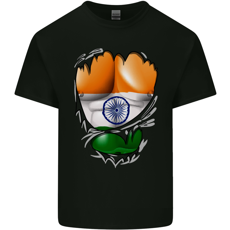 Gym The Indian Flag Ripped Muscles India Kids T-Shirt Childrens Black