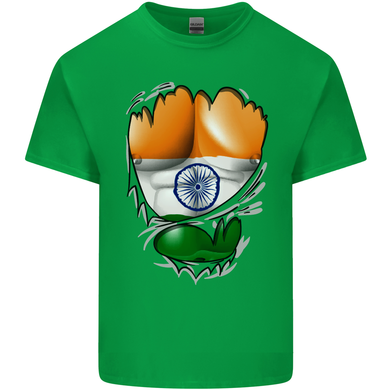 Gym The Indian Flag Ripped Muscles India Kids T-Shirt Childrens Irish Green
