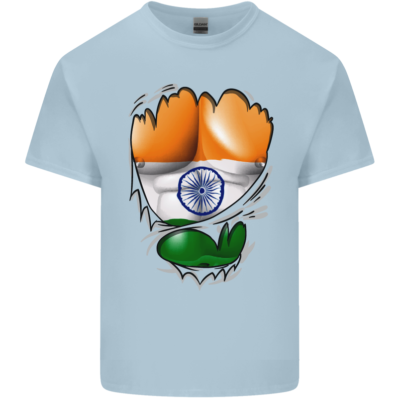 Gym The Indian Flag Ripped Muscles India Kids T-Shirt Childrens Light Blue