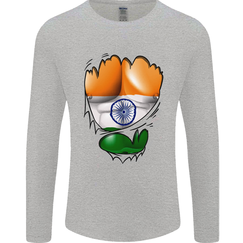 Gym The Indian Flag Ripped Muscles India Mens Long Sleeve T-Shirt Sports Grey