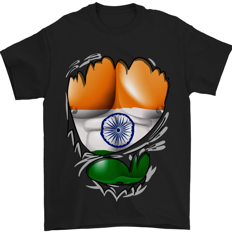 Gym The Indian Flag Ripped Muscles India Mens T-Shirt Cotton Gildan Black