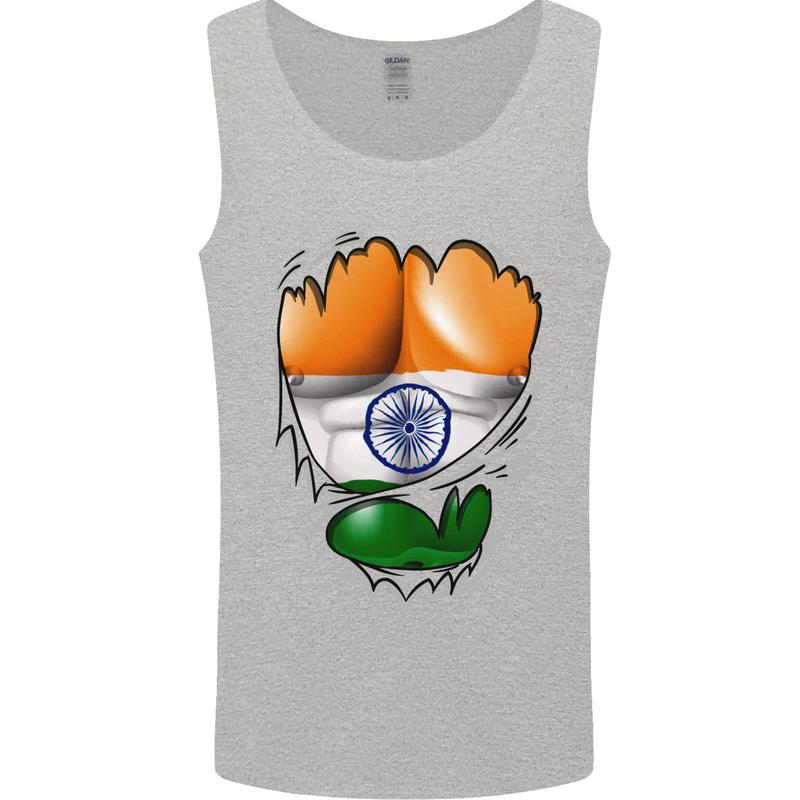 Gym The Indian Flag Ripped Muscles India Mens Vest Tank Top Sports Grey