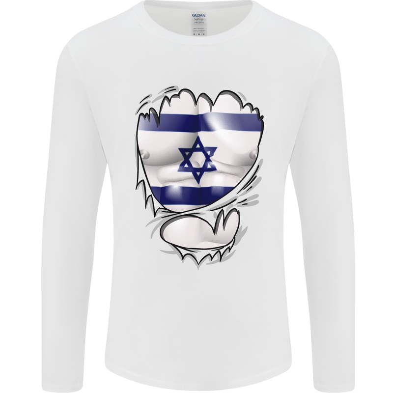 Gym The Israeli Flag Ripped Muscles Israel Mens Long Sleeve T-Shirt White