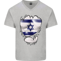Gym The Israeli Flag Ripped Muscles Israel Mens V-Neck Cotton T-Shirt Sports Grey