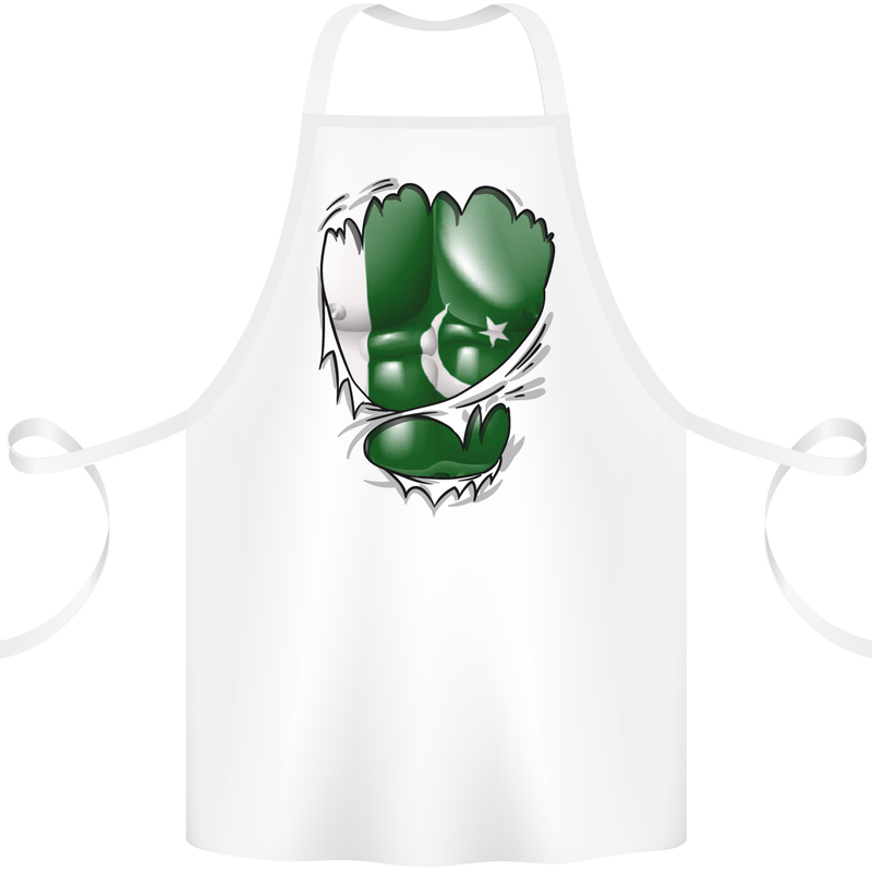 Gym The Pakistan Flag Ripped Muscles Effect Cotton Apron 100% Organic White