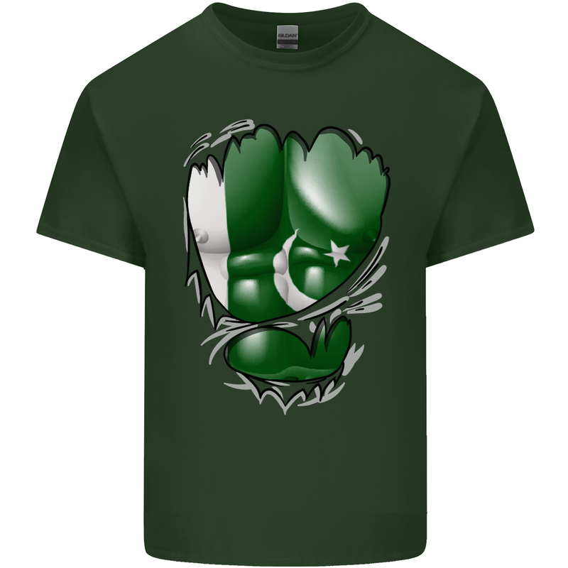 Gym The Pakistan Flag Ripped Muscles Effect Mens Cotton T-Shirt Tee Top Forest Green