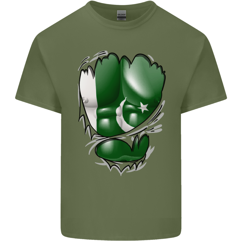 Gym The Pakistan Flag Ripped Muscles Effect Mens Cotton T-Shirt Tee Top Military Green