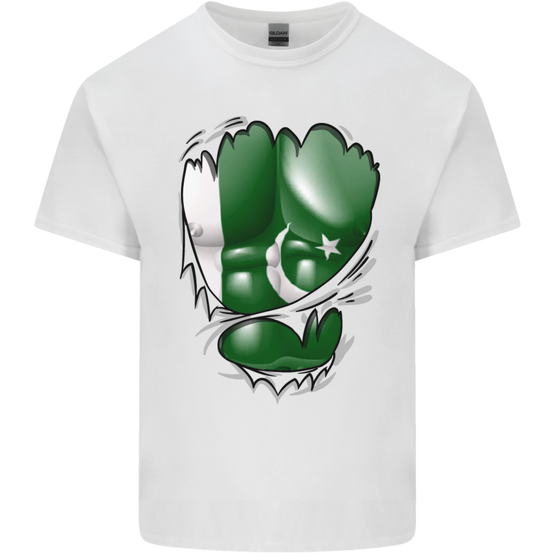 Gym The Pakistan Flag Ripped Muscles Effect Mens Cotton T-Shirt Tee Top White