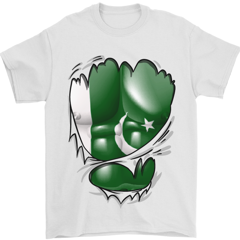 Gym The Pakistan Flag Ripped Muscles Effect Mens T-Shirt Cotton Gildan White