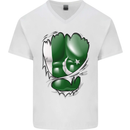 Gym The Pakistan Flag Ripped Muscles Effect Mens V-Neck Cotton T-Shirt White