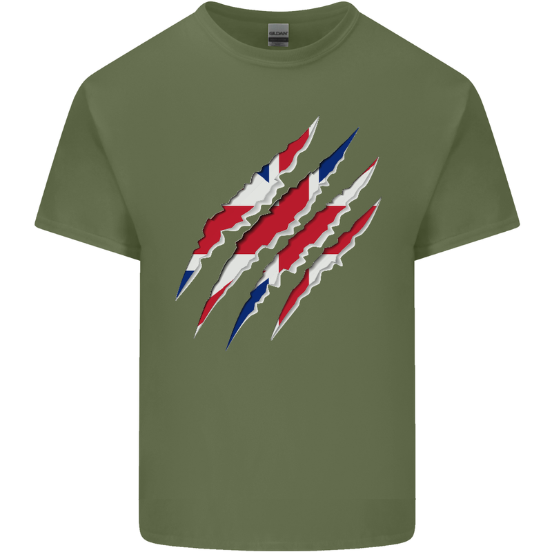 Gym The Union Jack Flag Claw Effect UK Mens Cotton T-Shirt Tee Top Military Green