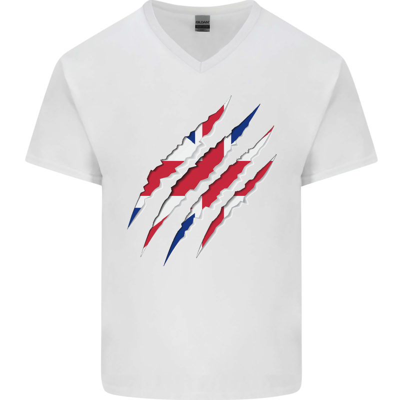 Gym The Union Jack Flag Claw Effect UK Mens V-Neck Cotton T-Shirt White