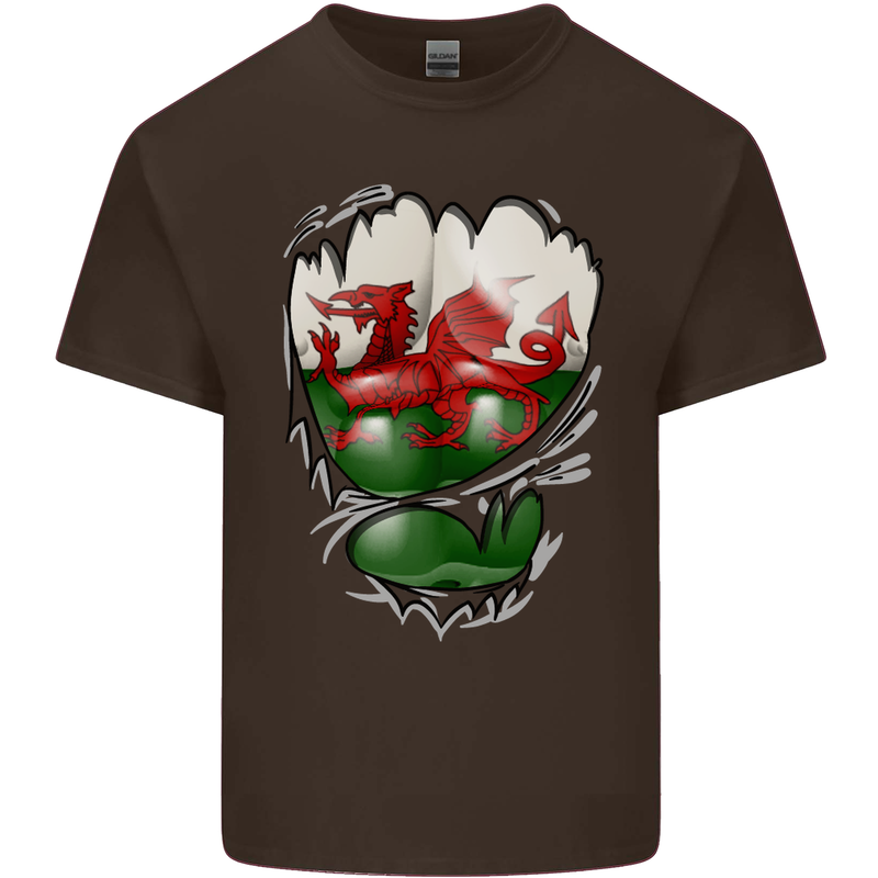 Gym The Welsh Flag Ripped Muscles Wales Kids T-Shirt Childrens Chocolate