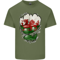 Gym The Welsh Flag Ripped Muscles Wales Mens Cotton T-Shirt Tee Top Military Green