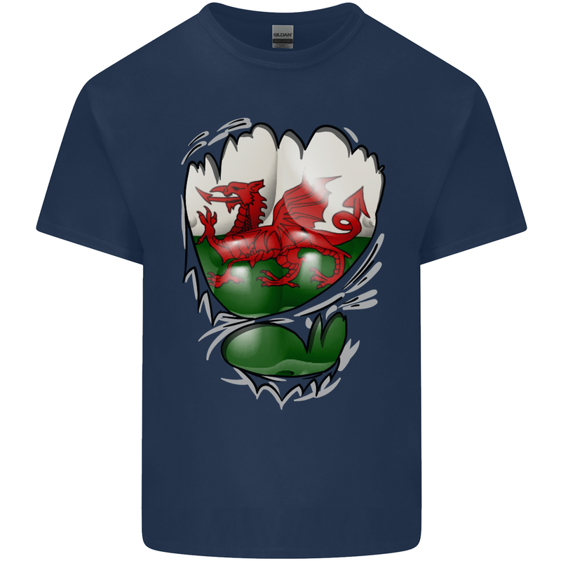 Gym The Welsh Flag Ripped Muscles Wales Mens Cotton T-Shirt Tee Top Navy Blue