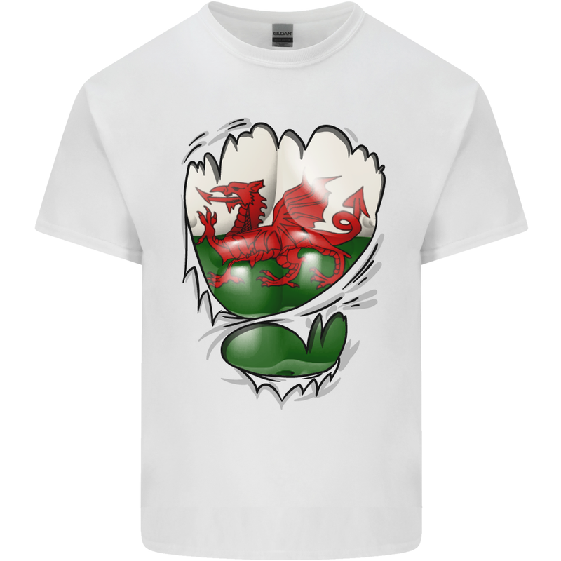 Gym The Welsh Flag Ripped Muscles Wales Mens Cotton T-Shirt Tee Top White