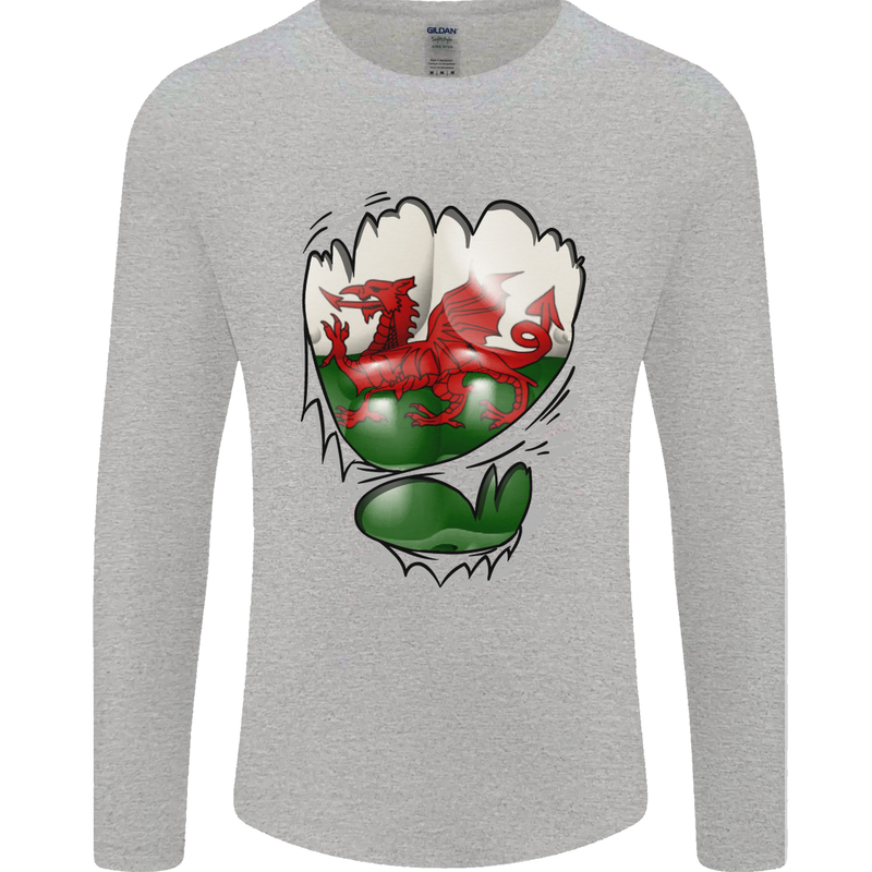 Gym The Welsh Flag Ripped Muscles Wales Mens Long Sleeve T-Shirt Sports Grey
