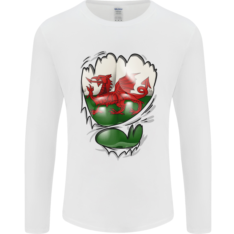 Gym The Welsh Flag Ripped Muscles Wales Mens Long Sleeve T-Shirt White