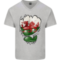 Gym The Welsh Flag Ripped Muscles Wales Mens V-Neck Cotton T-Shirt Sports Grey
